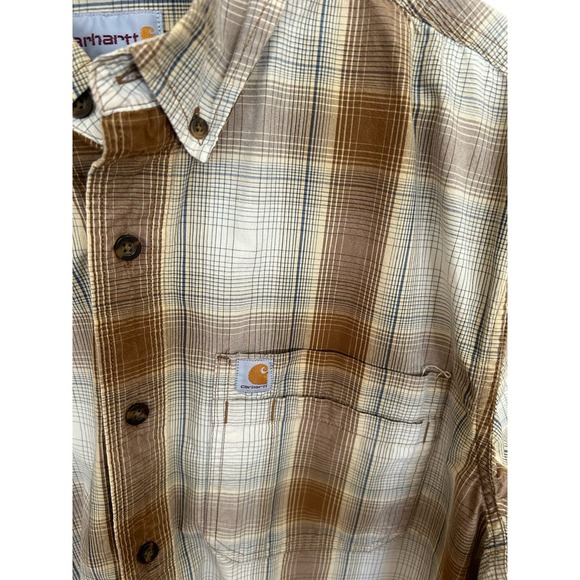 Carhartt Mens Brown Plaid LongSleeve Relaxed Fit Button Down Shirt Size Large e1 - Picture 2 of 3